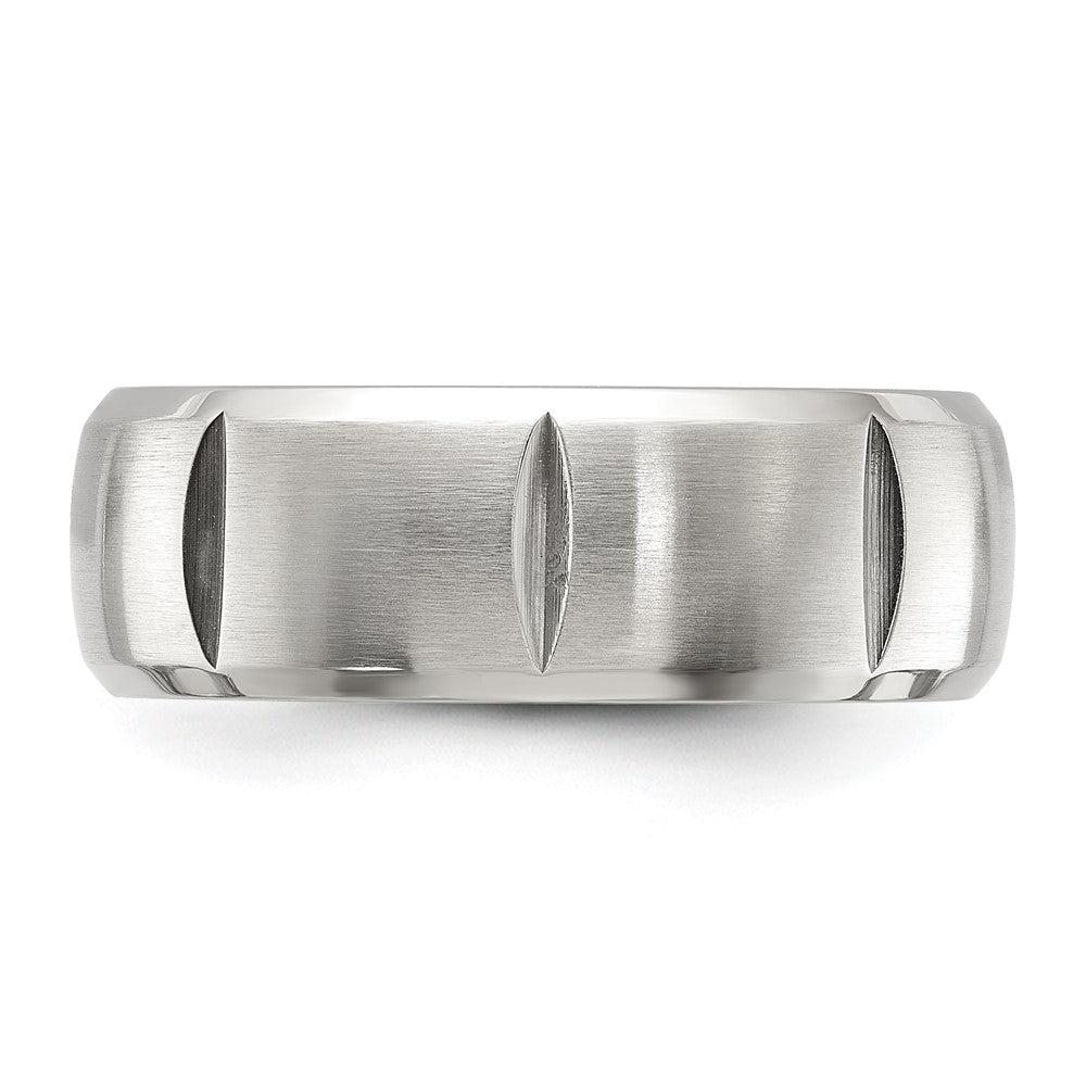 Chisel Stainless Steel Brushed and Polished Grooved 8mm Band
