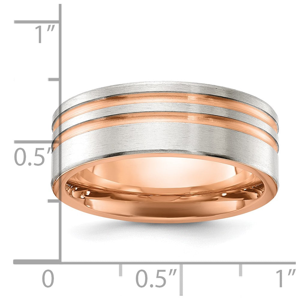 Chisel Stainless Steel Brushed Rose IP-plated Stripes 8mm Band