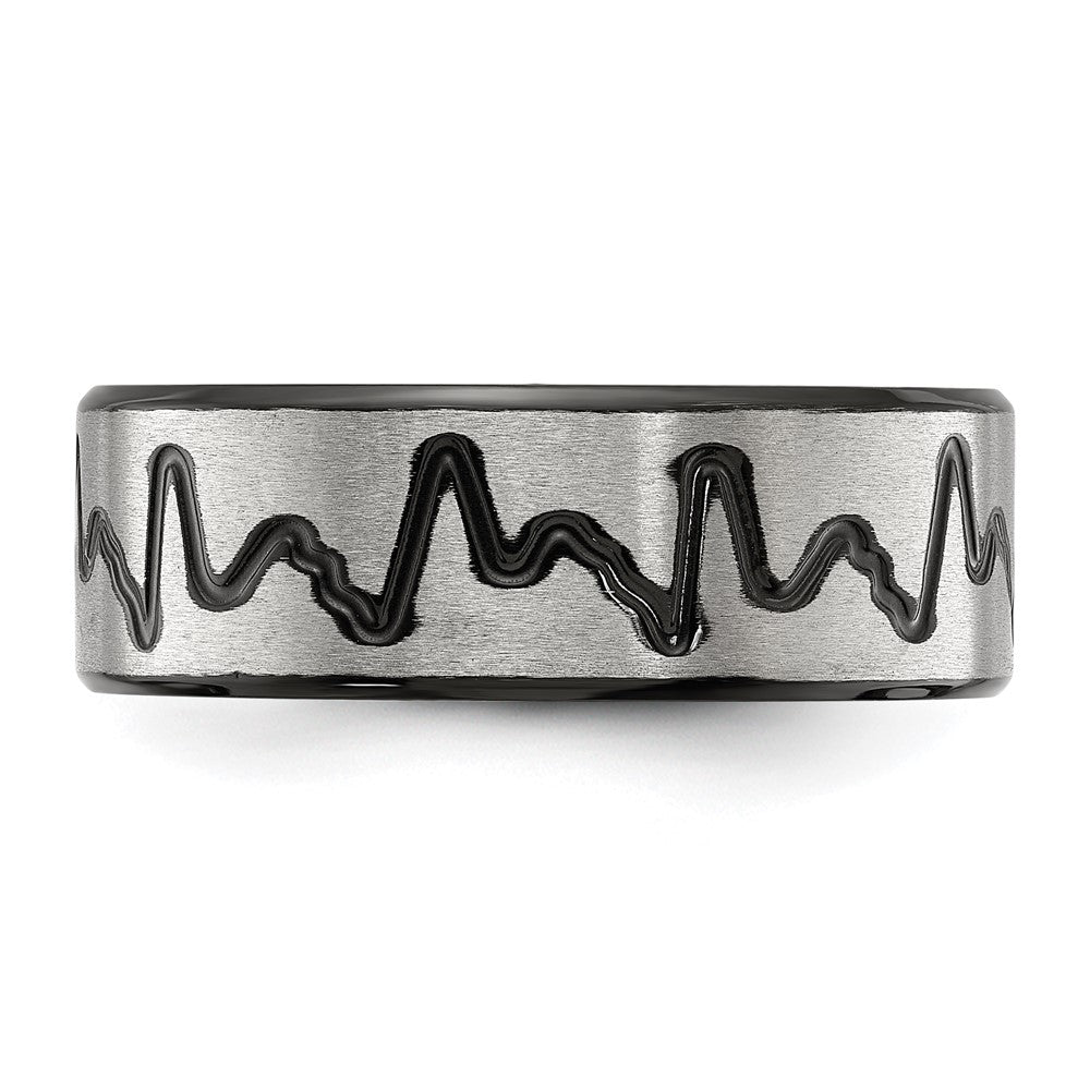 Chisel Stainless Steel Brushed Black IP-plated Heartbeat 8mm Band