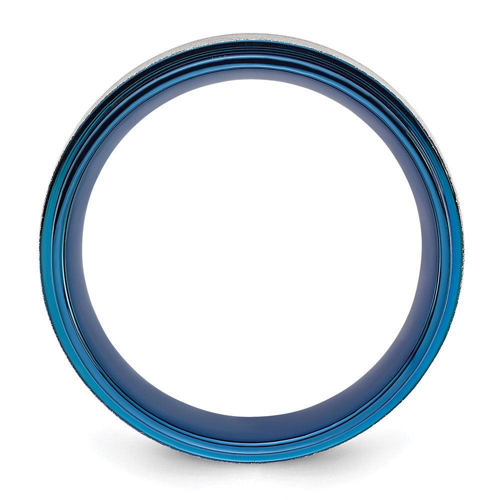 Chisel Stainless Steel Polished Blue IP-plated with Scratch Finish Center 8mm Band