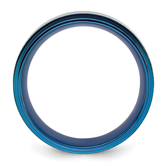 Chisel Stainless Steel Polished Blue IP-plated with Scratch Finish Center 8mm Band