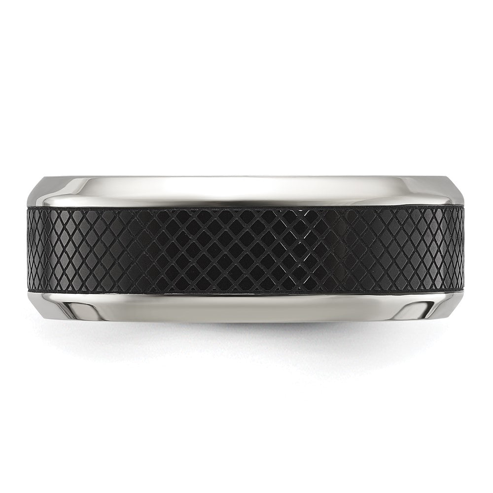 Chisel Stainless Steel Polished with Textured Black IP-plated Center 8mm Band