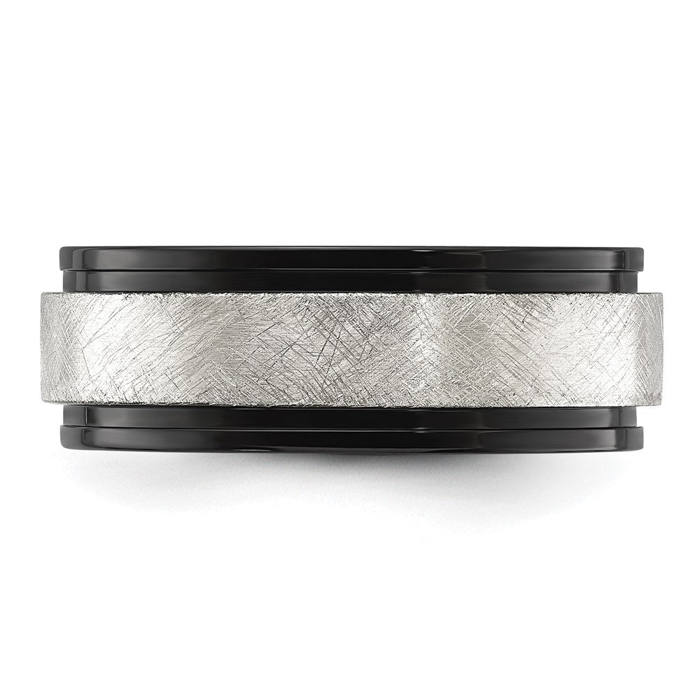 Chisel Stainless Steel Polished Black IP-plated with Scratch Finish Center 8mm Band