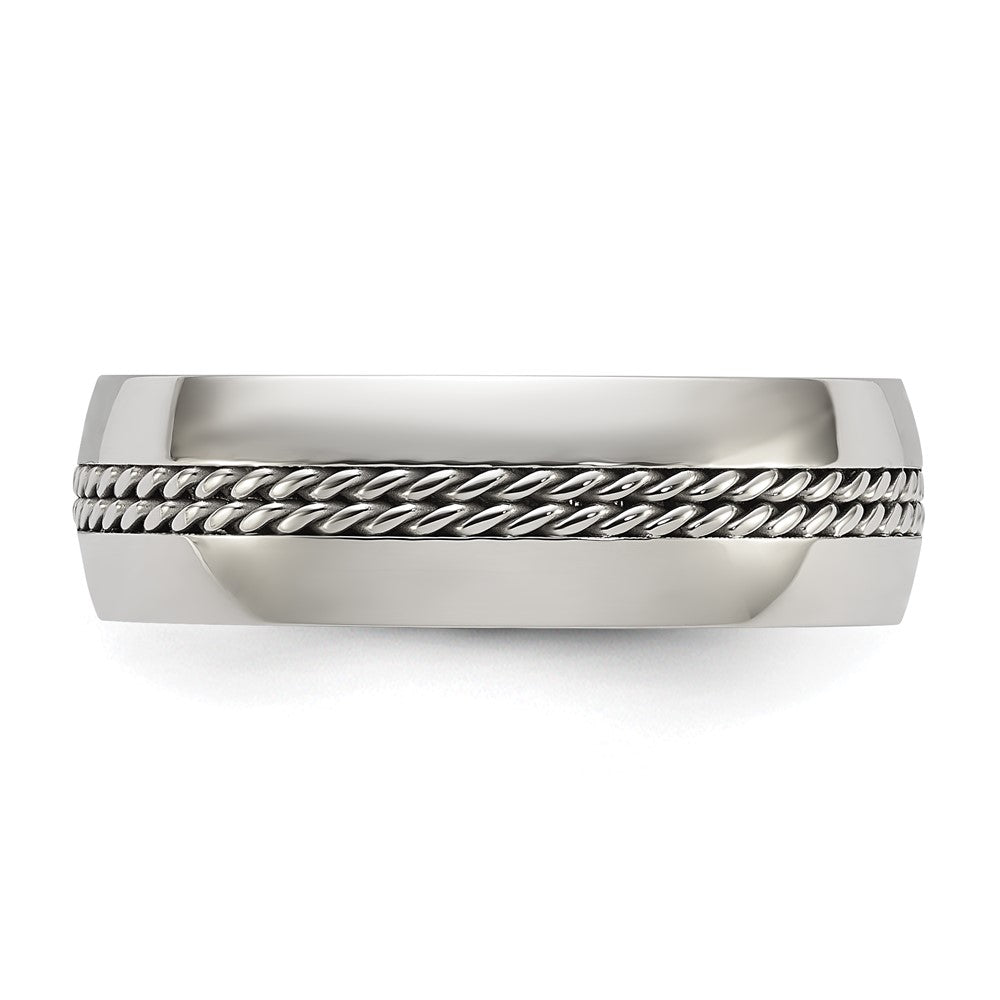 Chisel Stainless Steel Polished with Chain Inlay 7mm Center