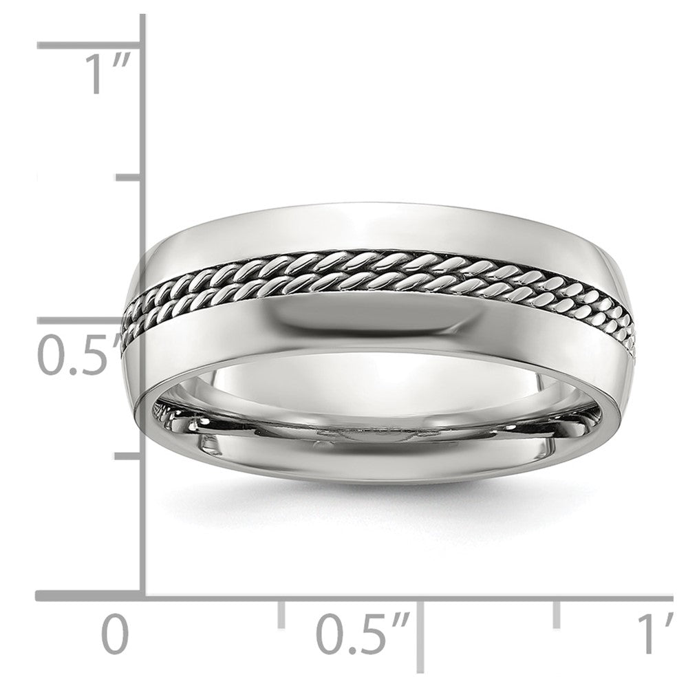 Chisel Stainless Steel Polished with Chain Inlay 7mm Center