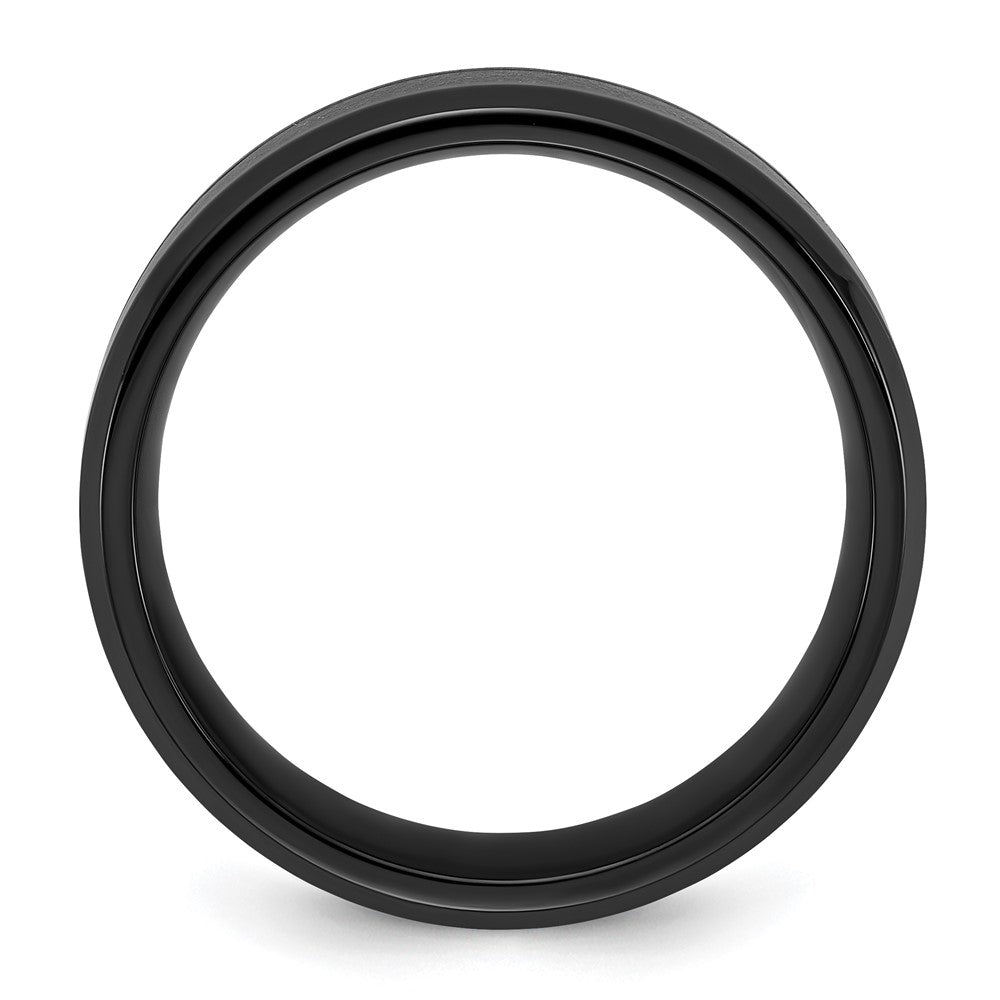 Chisel Stainless Steel Polished Black IP-plated with Blue Star Sandstone Inlay 8mm Band