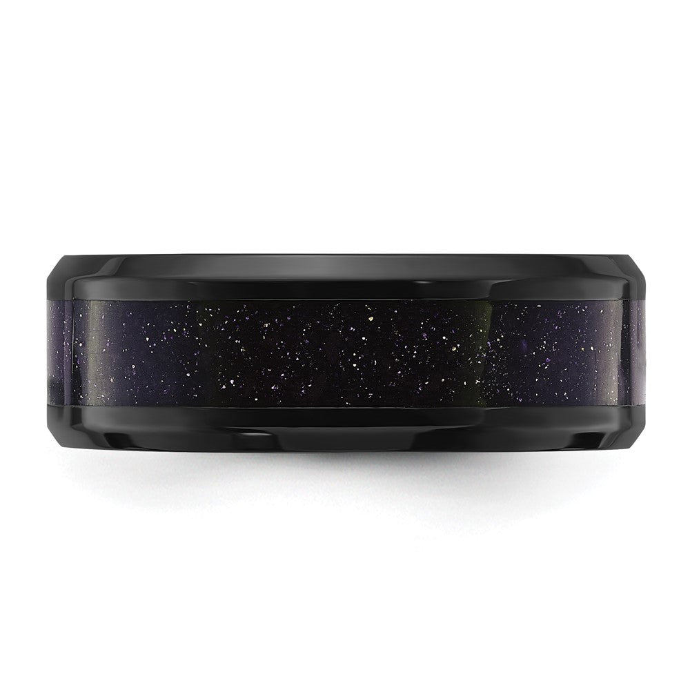 Chisel Stainless Steel Polished Black IP-plated with Blue Star Sandstone Inlay 8mm Band