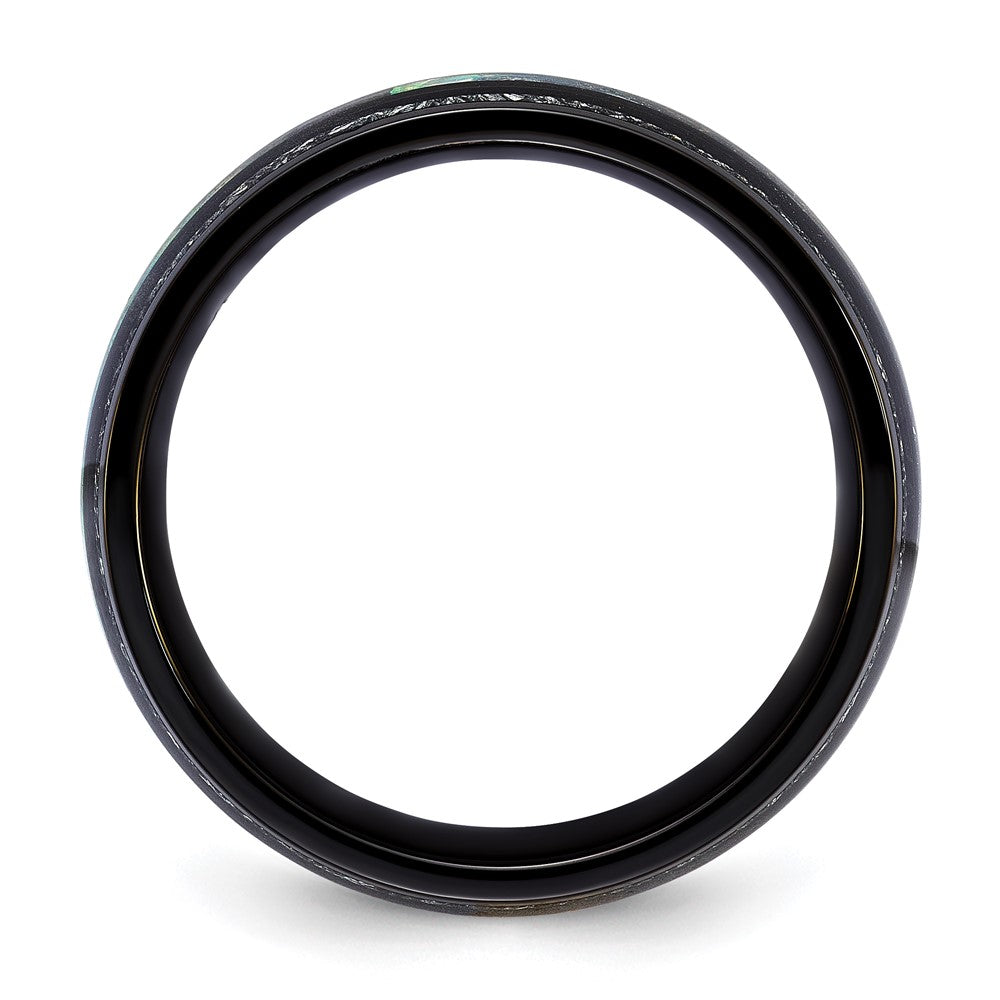 Chisel Stainless Steel Polished Black IP-plated with Abalone and Imitation Meteorite 8mm Band