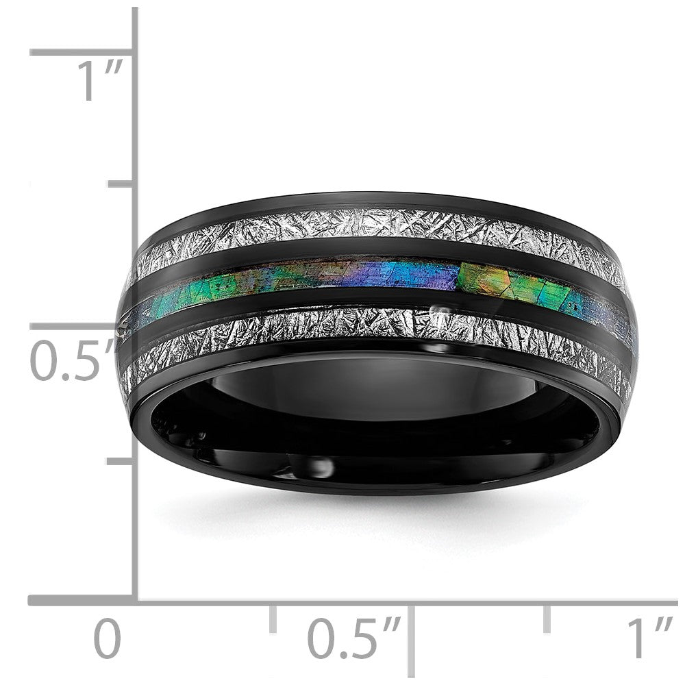 Chisel Stainless Steel Polished Black IP-plated with Abalone and Imitation Meteorite 8mm Band