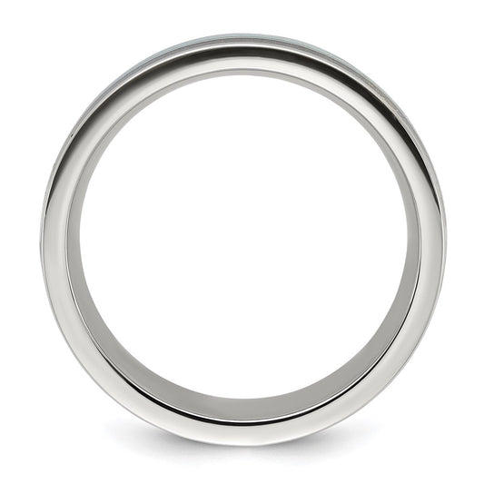 Chisel Stainless Steel Polished with Turquoise and Black Star Sandstone Inlay 8mm Band