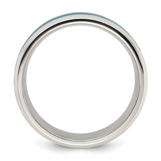 Chisel Stainless Steel Polished with Turquoise Inlay 8mm Band