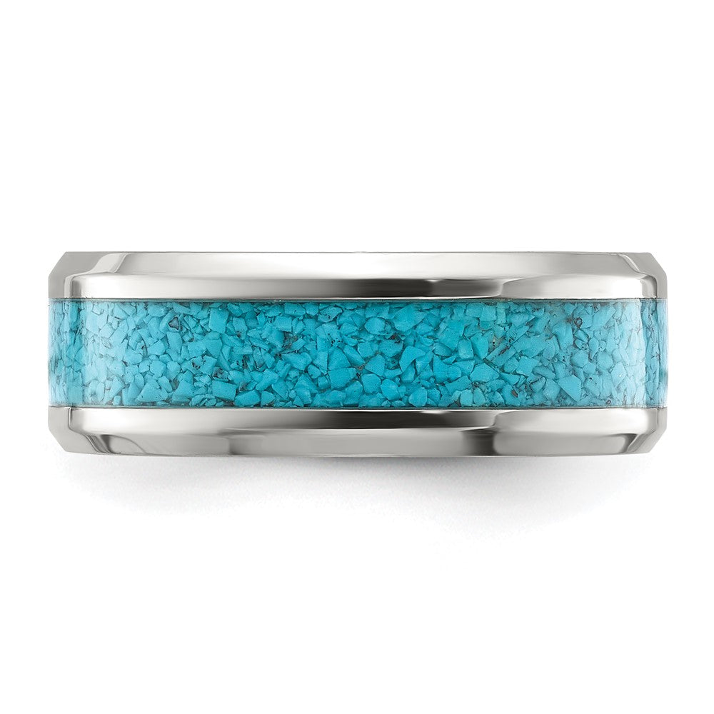 Chisel Stainless Steel Polished with Turquoise Inlay 8mm Band