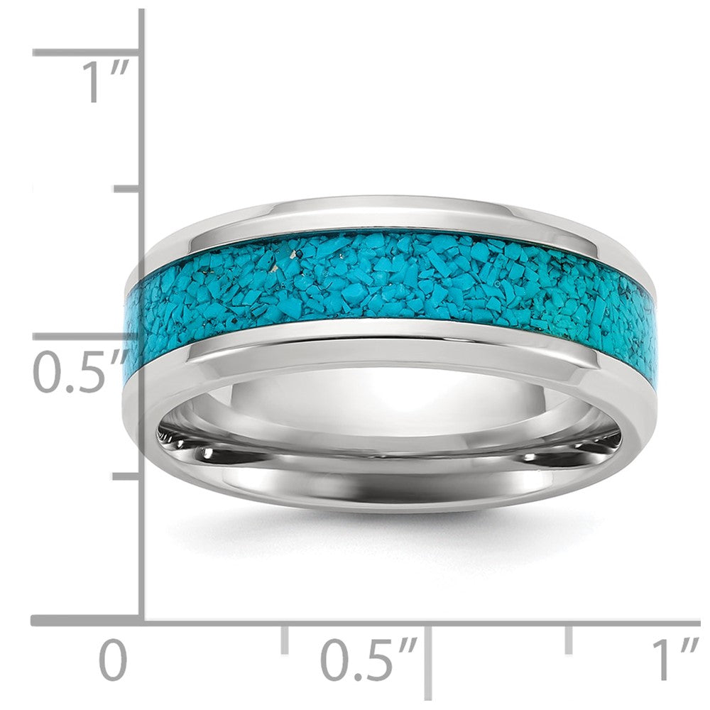 Chisel Stainless Steel Polished with Turquoise Inlay 8mm Band