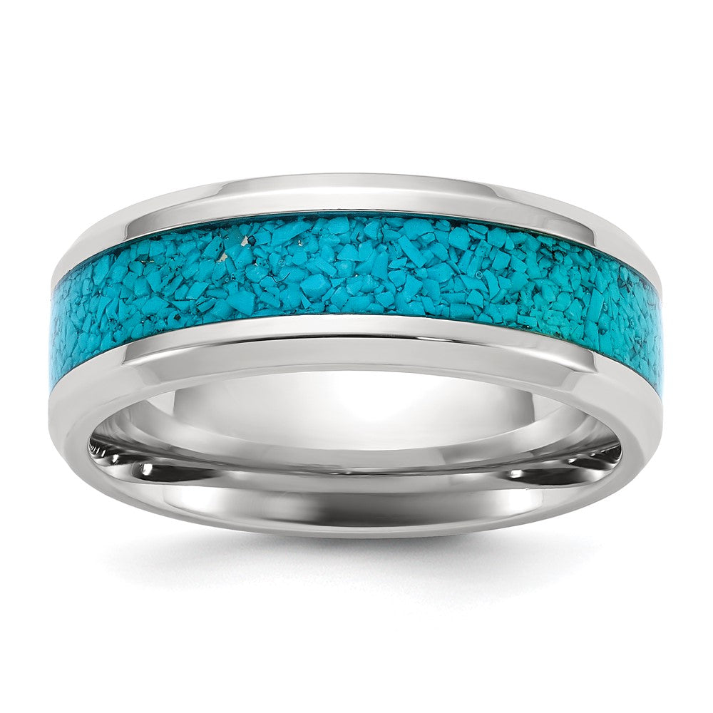 Chisel Stainless Steel Polished with Turquoise Inlay 8mm Band