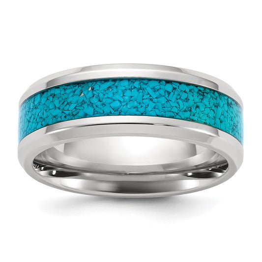 Chisel Stainless Steel Polished with Turquoise Inlay 8mm Band