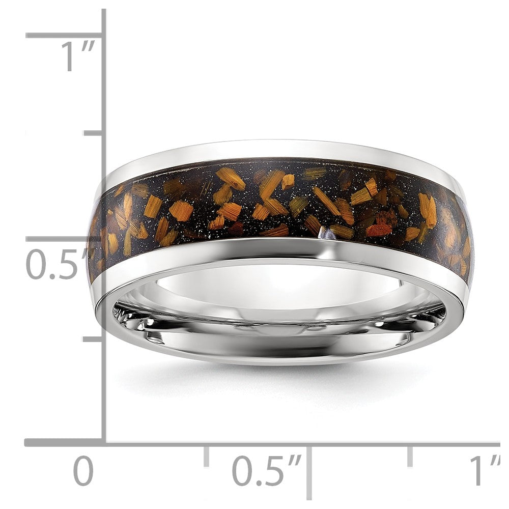 Chisel Stainless Steel Polished with Yellow Tiger's Eye Inlay 8mm Band