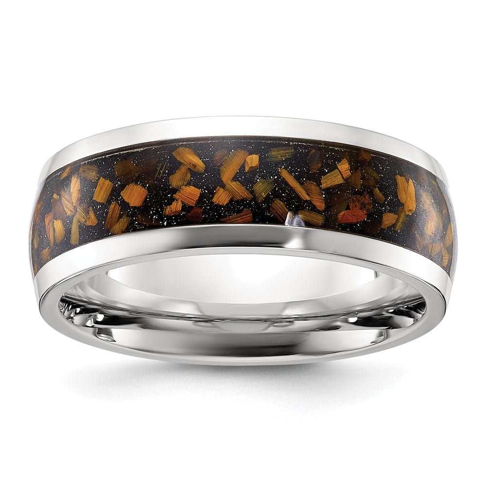 Chisel Stainless Steel Polished with Yellow Tiger's Eye Inlay 8mm Band