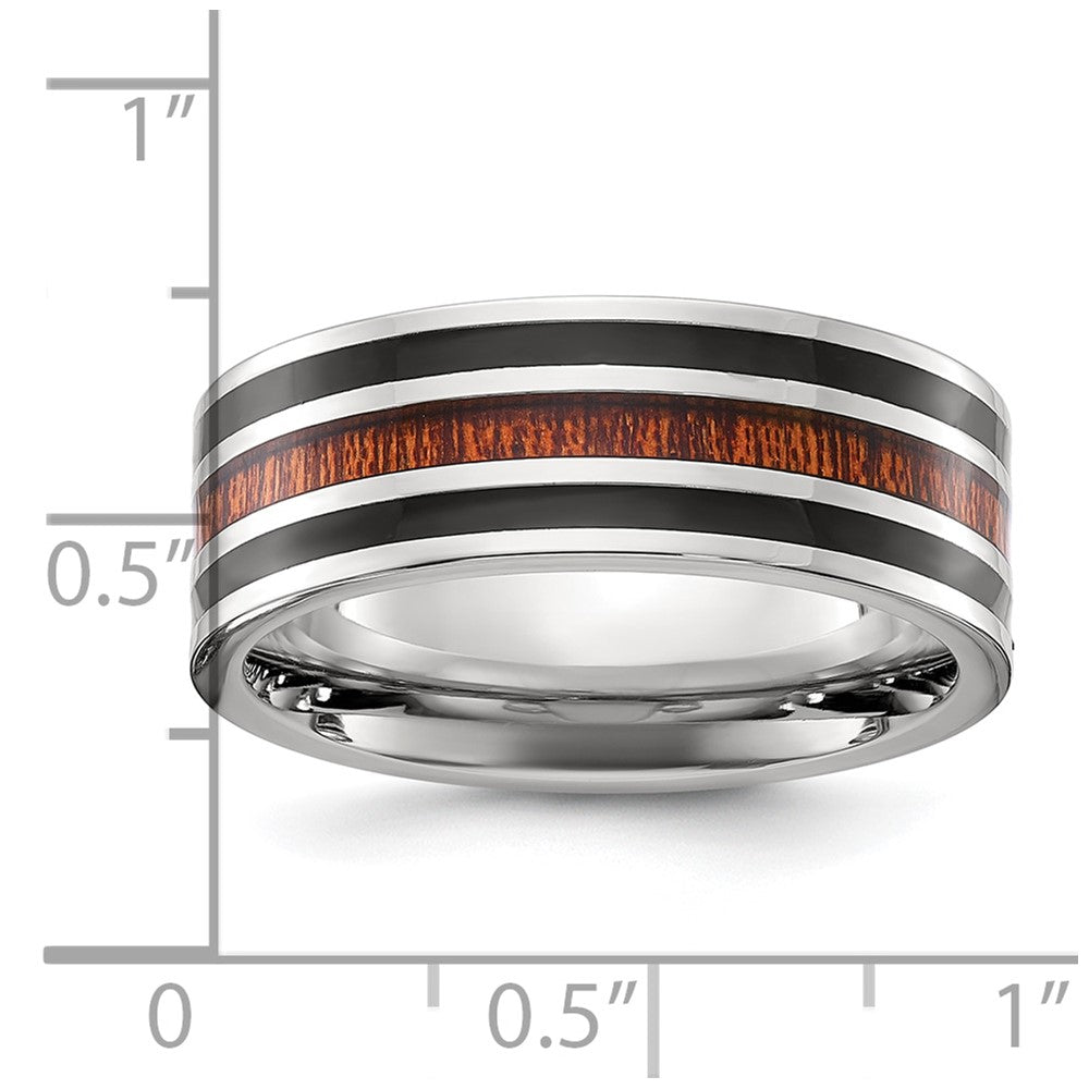 Chisel Stainless Steel Polished with Black Resin and Wood Inlay 8mm Band