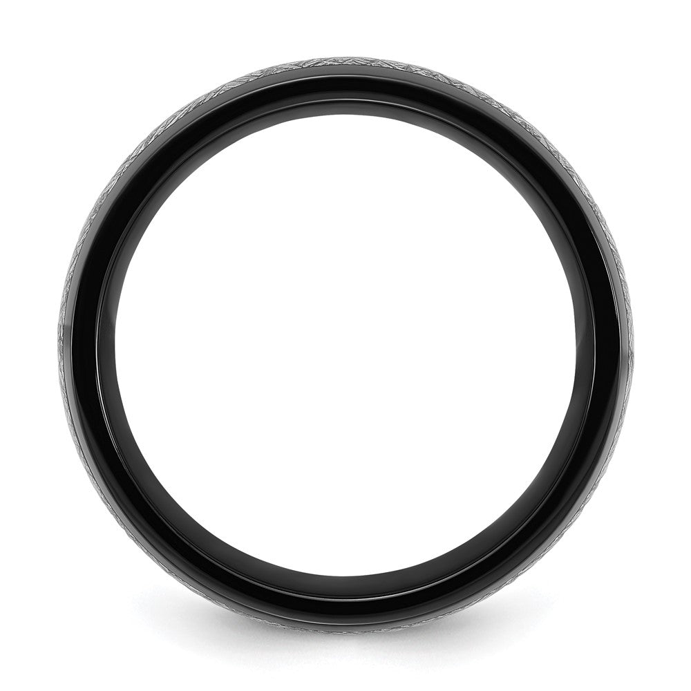 Chisel Stainless Steel Polished Black IP-plated with Imitation Meteorite Inlay 8mm Band