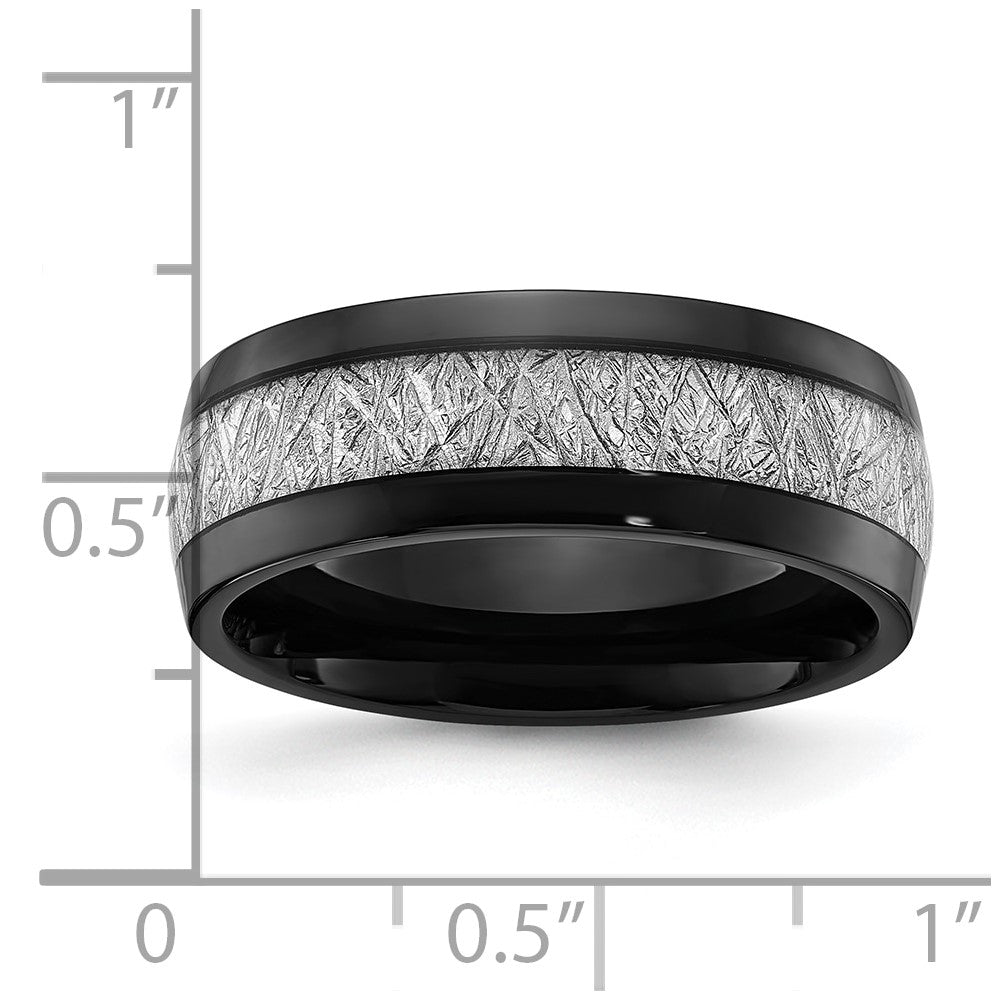 Chisel Stainless Steel Polished Black IP-plated with Imitation Meteorite Inlay 8mm Band