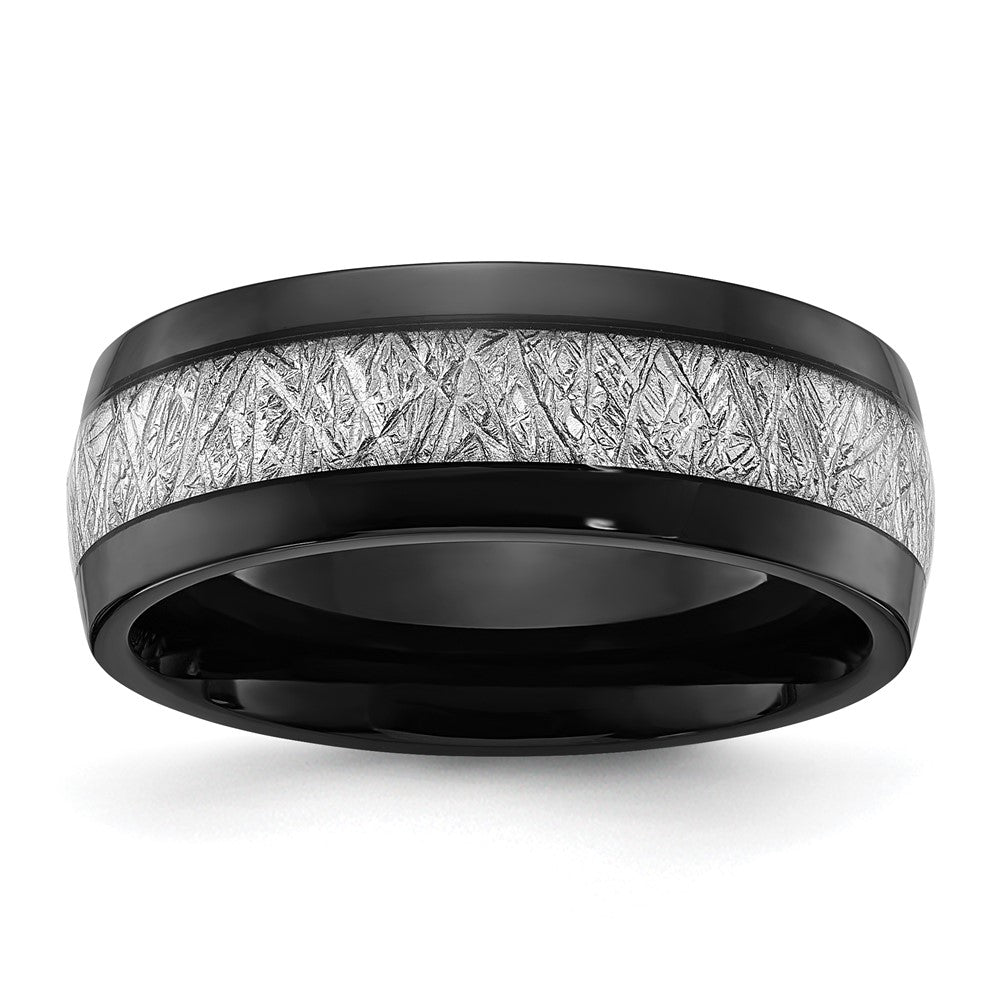 Chisel Stainless Steel Polished Black IP-plated with Imitation Meteorite Inlay 8mm Band