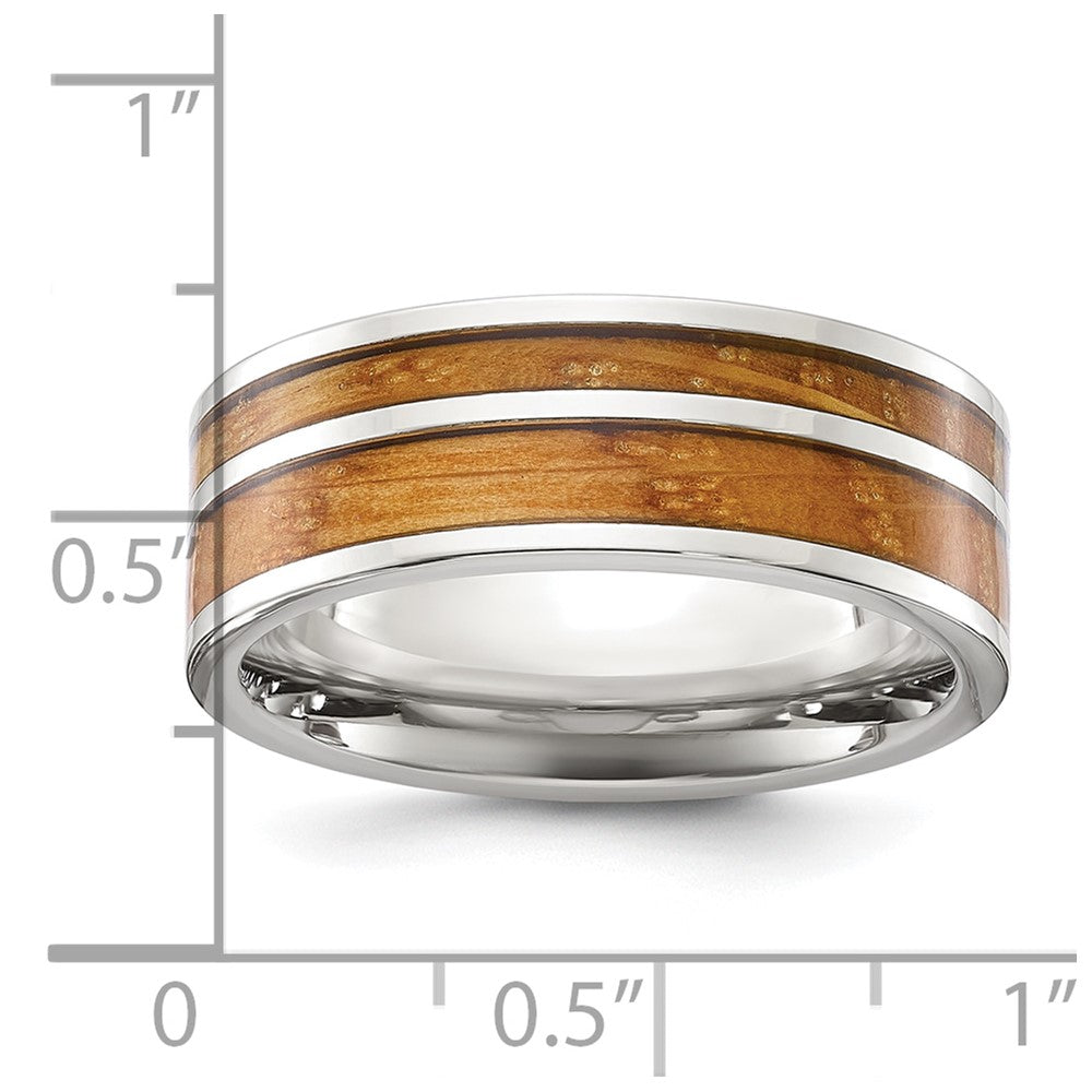 Chisel Stainless Steel Polished with Wood Inlay 8mm Band