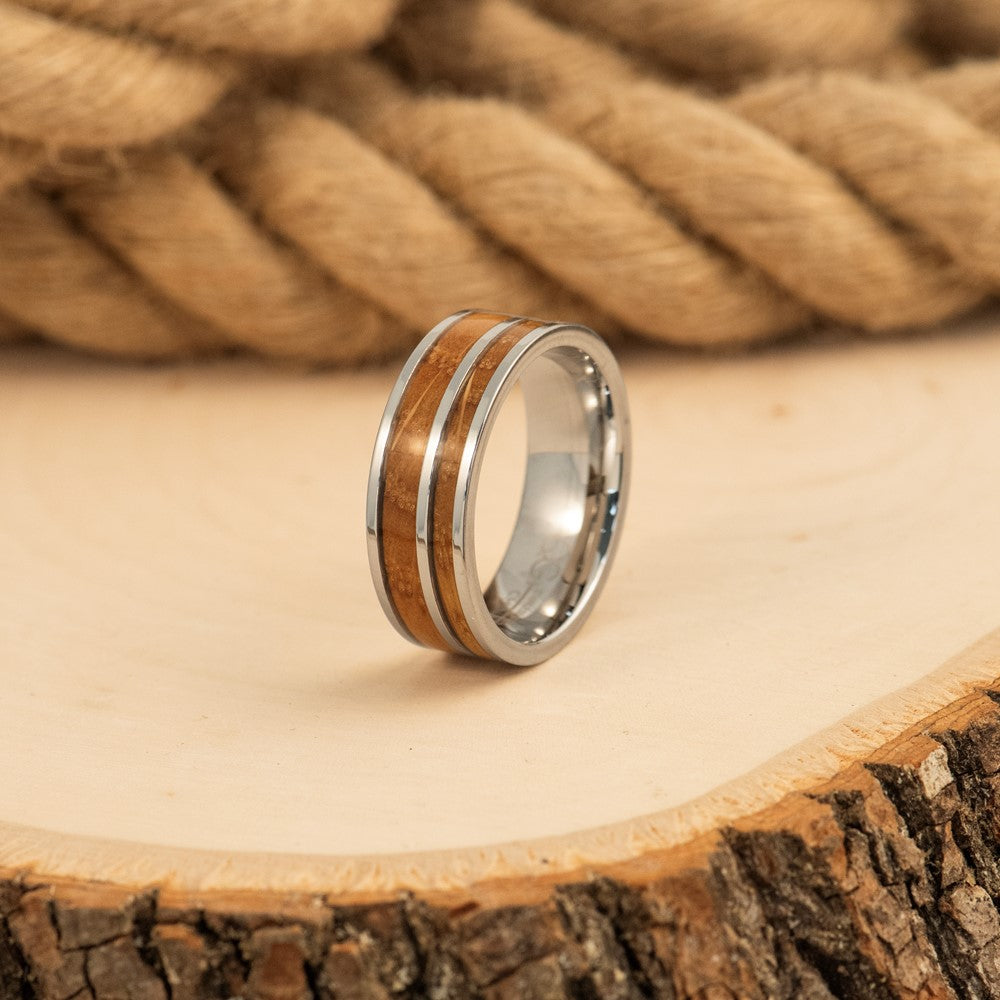 Chisel Stainless Steel Polished with Wood Inlay 8mm Band