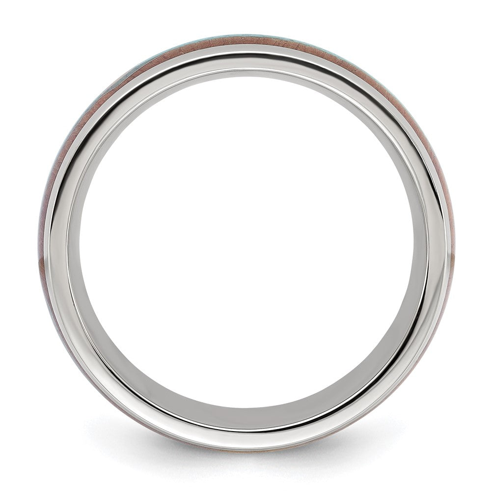 Chisel Stainless Steel Polished Arrow with Turquoise and Wood Inlay 8mm Band