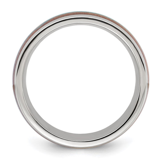 Chisel Stainless Steel Polished Arrow with Turquoise and Wood Inlay 8mm Band