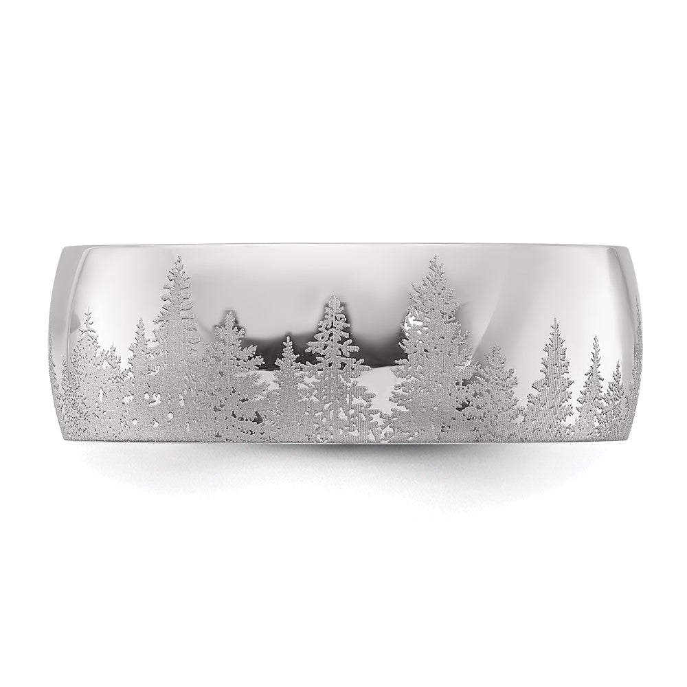 Chisel Stainless Steel Polished with Lasered Tree Design 8mm Band