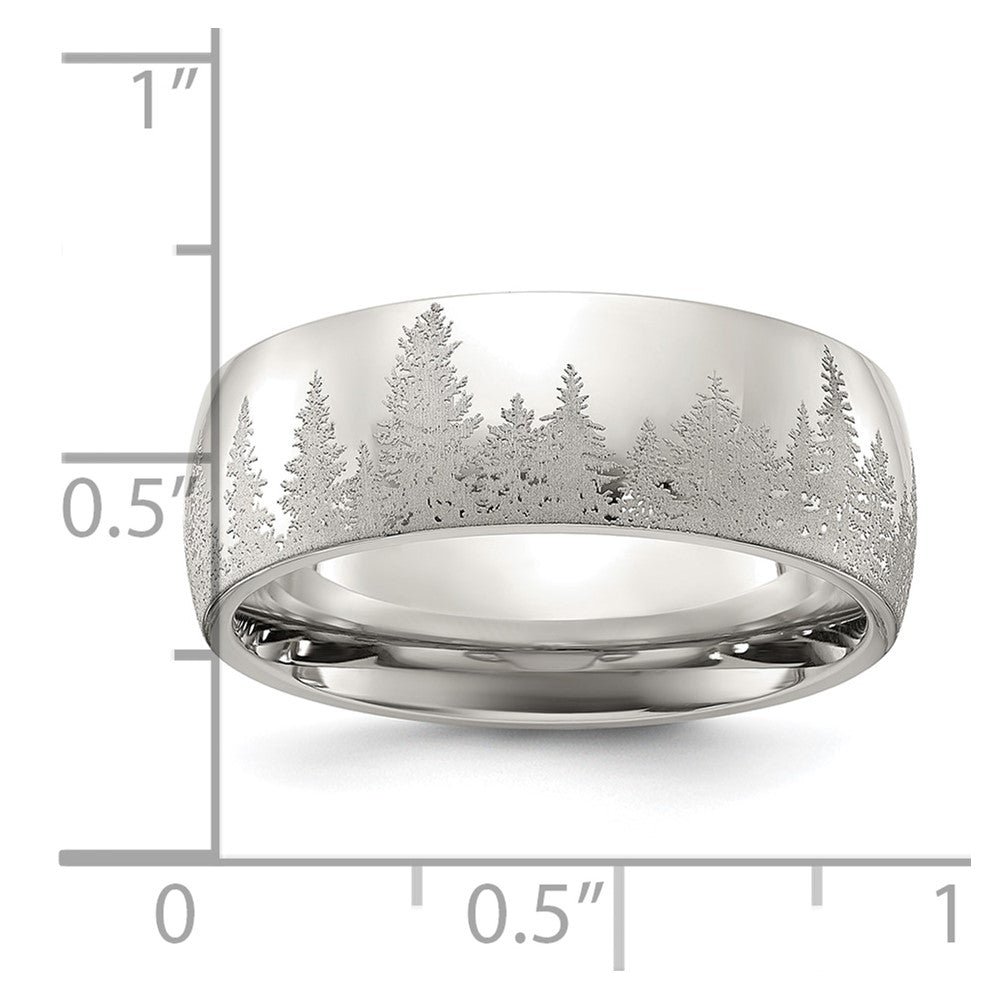 Chisel Stainless Steel Polished with Lasered Tree Design 8mm Band