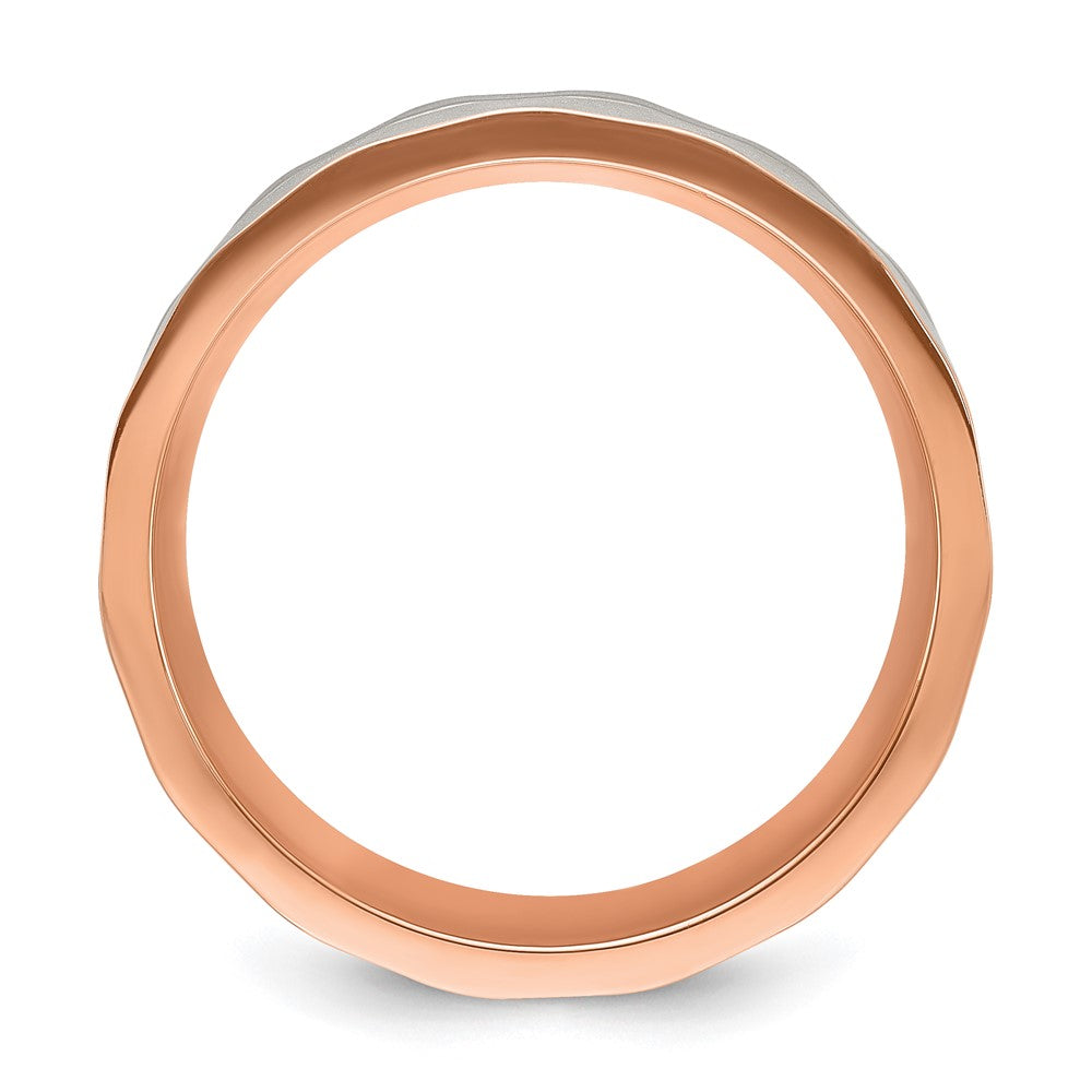 Chisel Stainless Steel Brushed and Polished Faceted Rose IP-plated 8mm Band