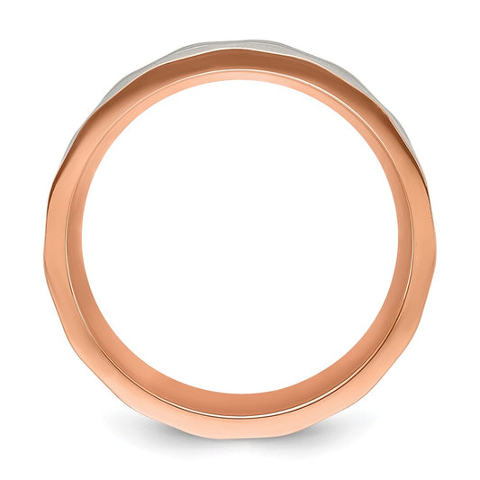 Chisel Stainless Steel Brushed and Polished Faceted Rose IP-plated 8mm Band