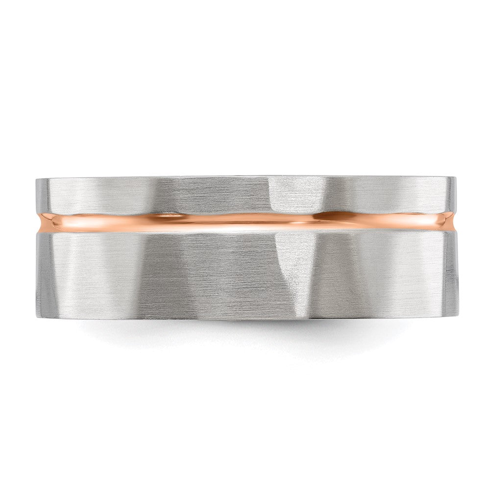 Chisel Stainless Steel Brushed and Polished Faceted Rose IP-plated 8mm Band
