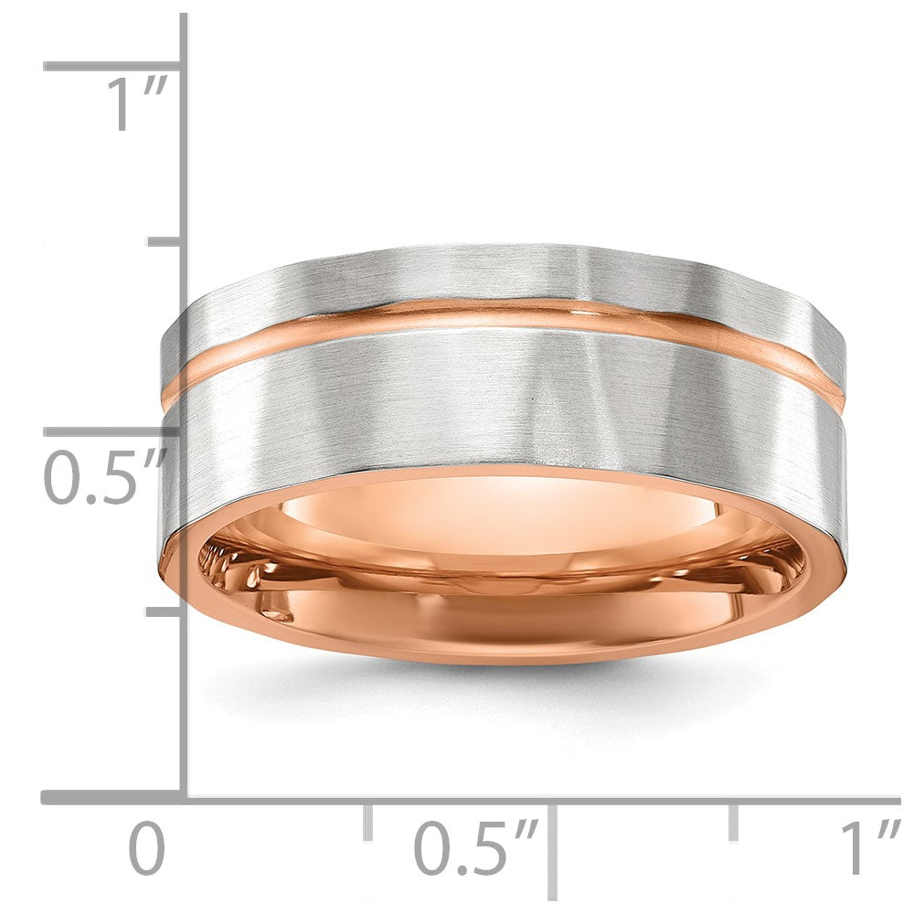 Chisel Stainless Steel Brushed and Polished Faceted Rose IP-plated 8mm Band