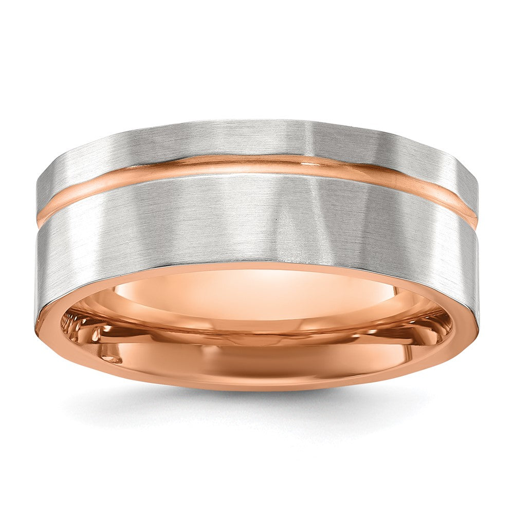 Chisel Stainless Steel Brushed and Polished Faceted Rose IP-plated 8mm Band