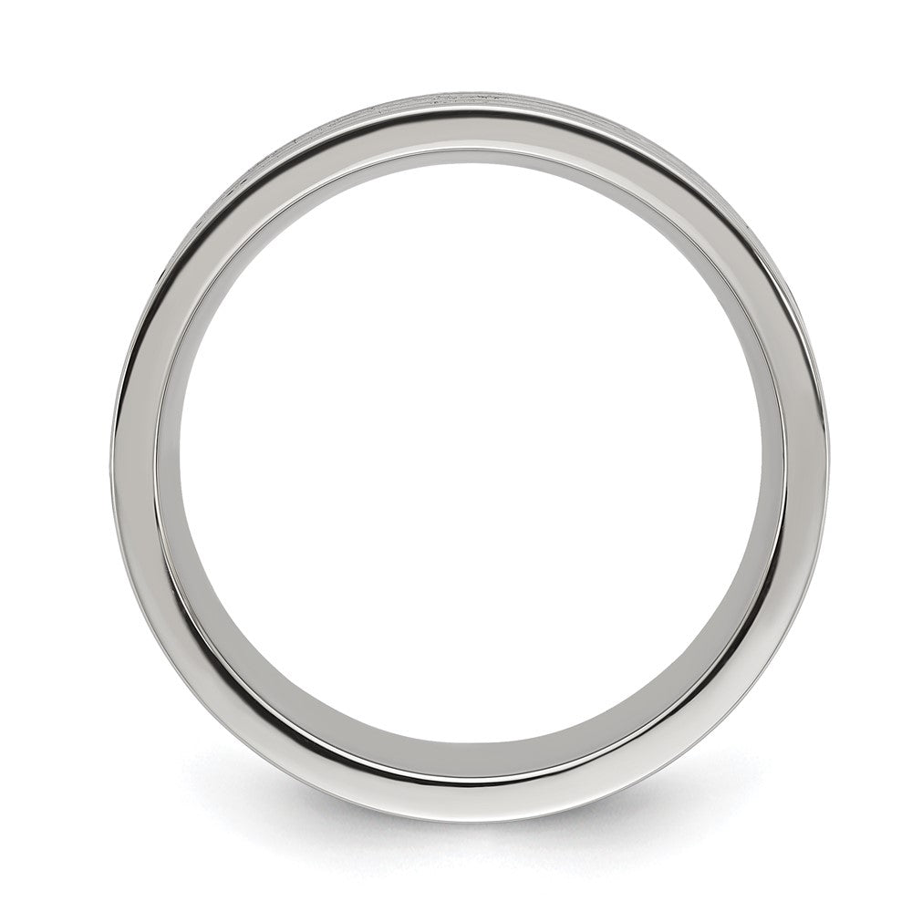 Chisel Stainless Steel Polished with Wood, Imitation Meteorite and Red Stone Inlay 8mm Band