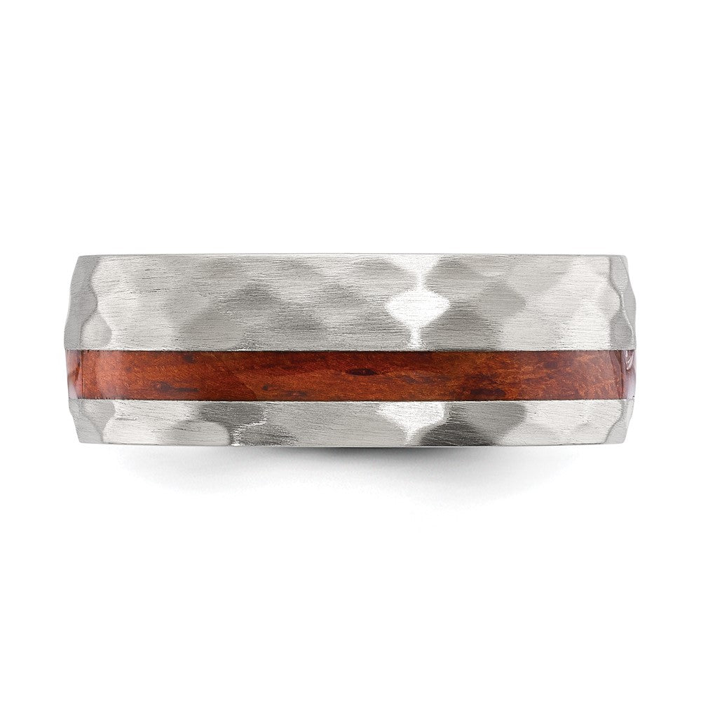 Chisel Stainless Steel Brushed and Hammered with Wood Inlay 8mm Band