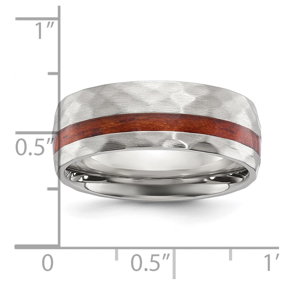 Chisel Stainless Steel Brushed and Hammered with Wood Inlay 8mm Band