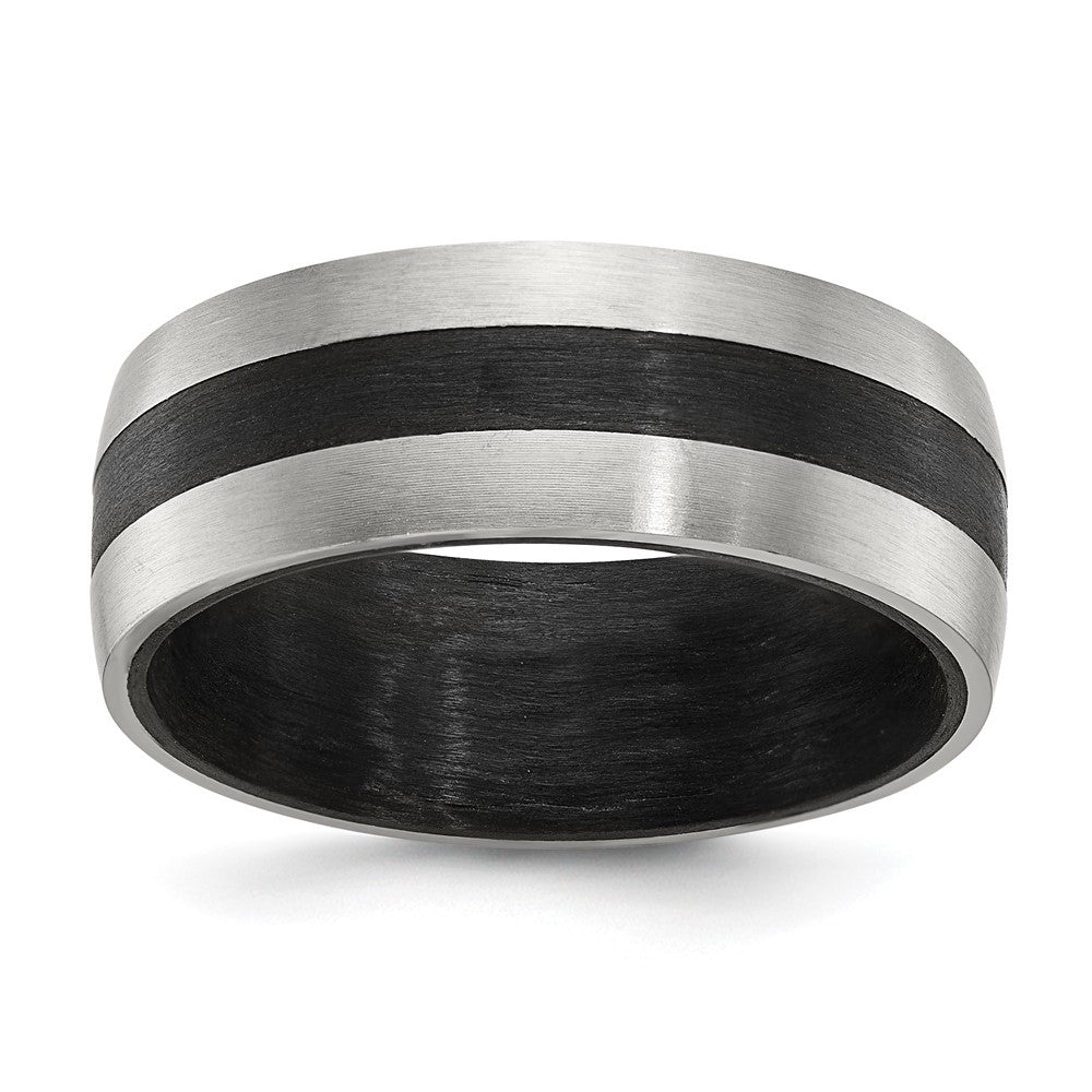 Chisel Stainless Steel Brushed and Polished Black Carbon Fiber Inlay 8mm Band