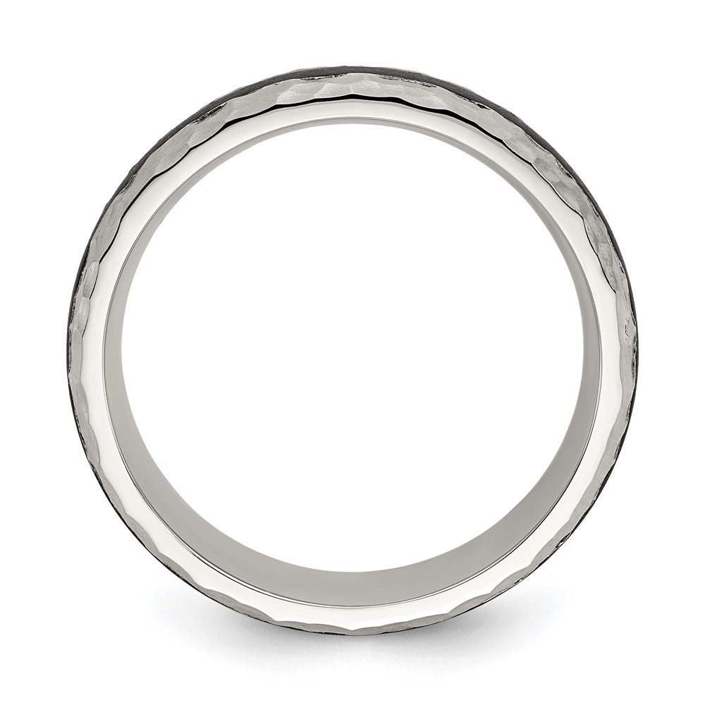 Chisel Stainless Steel Brushed and Hammered Black Carbon Fiber Inlay 7mm Band