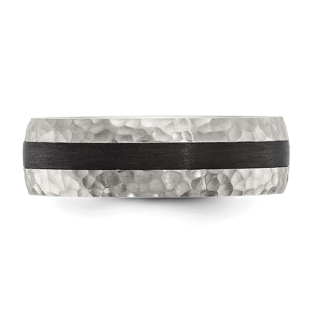 Chisel Stainless Steel Brushed and Hammered Black Carbon Fiber Inlay 7mm Band
