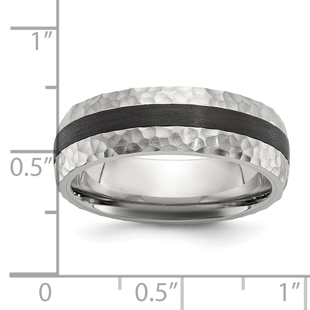 Chisel Stainless Steel Brushed and Hammered Black Carbon Fiber Inlay 7mm Band