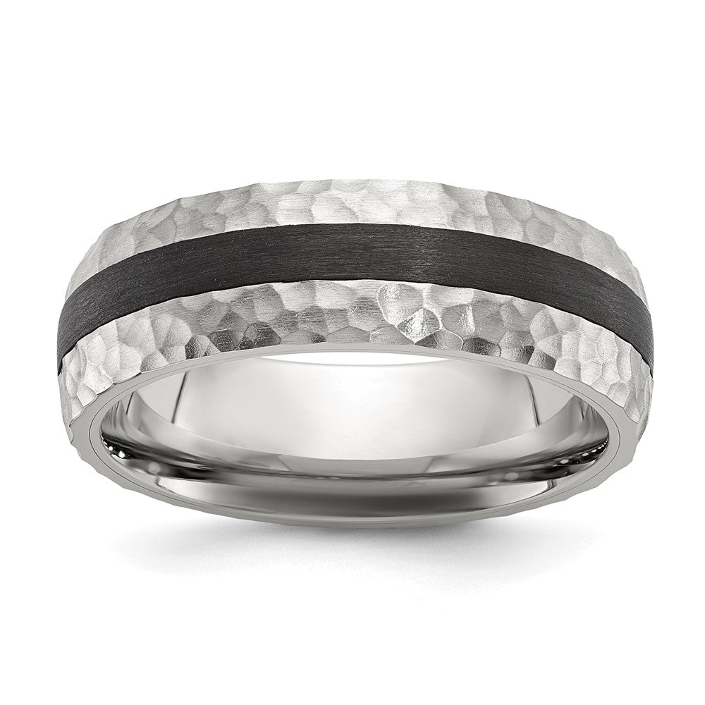 Chisel Stainless Steel Brushed and Hammered Black Carbon Fiber Inlay 7mm Band