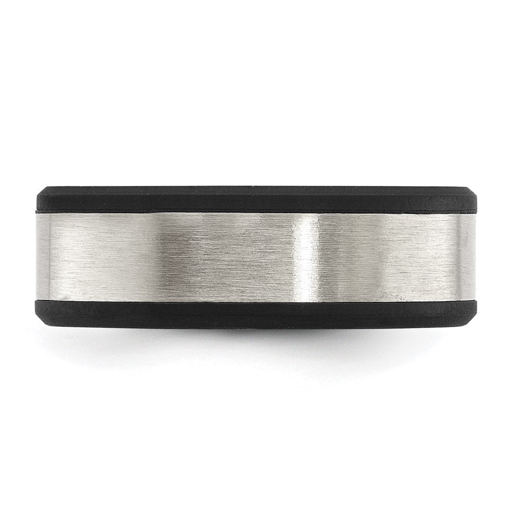 Chisel Stainless Steel Brushed Black Silicone Center 8mm Band