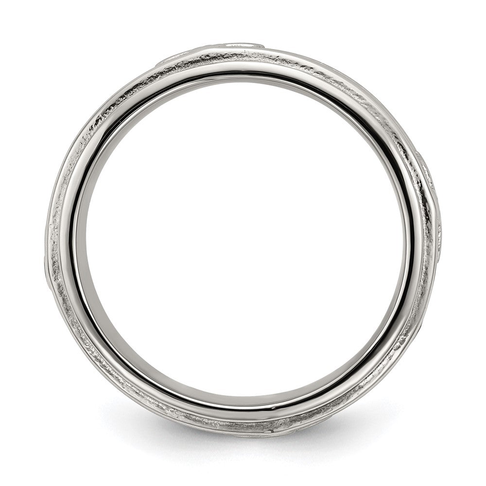 Chisel Stainless Steel Polished Cross 7.7mm Grooved and Beaded Band