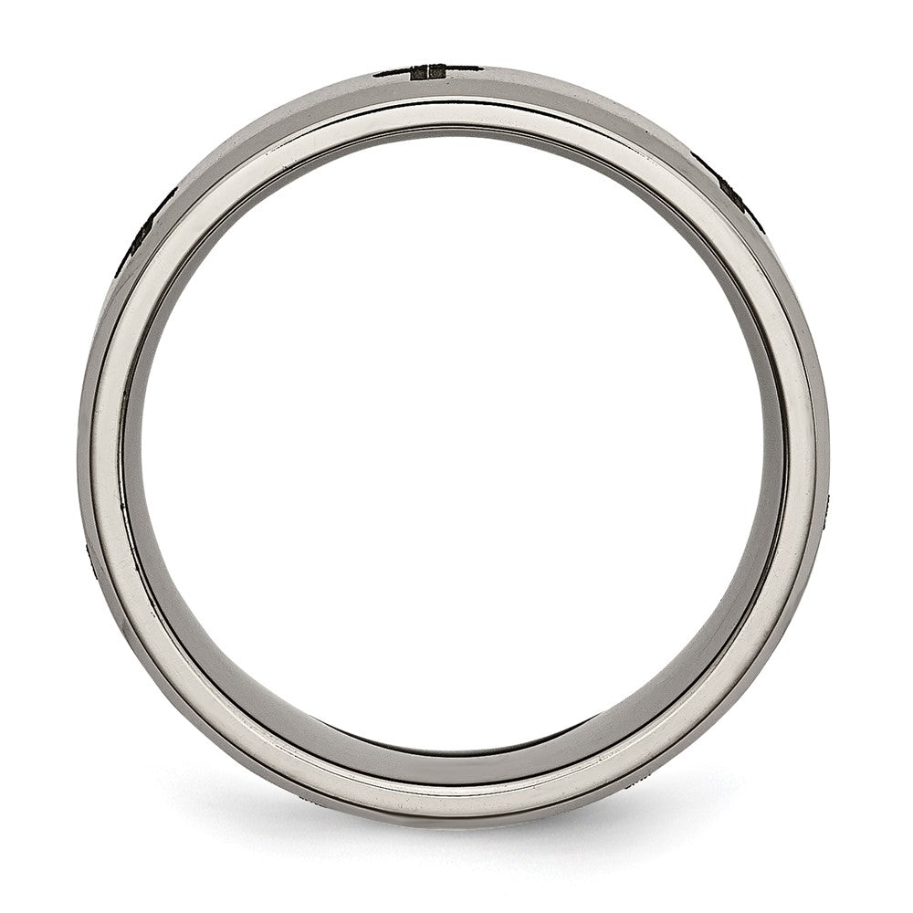 Chisel Titanium Brushed and Polished Cross Laser Design 8mm Beveled Edge Band