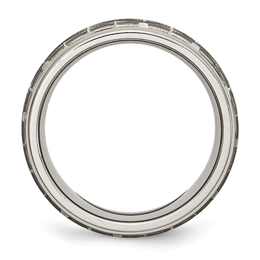 Chisel Titanium Brushed and Polished Laser Design 8mm Ridged Edge Band