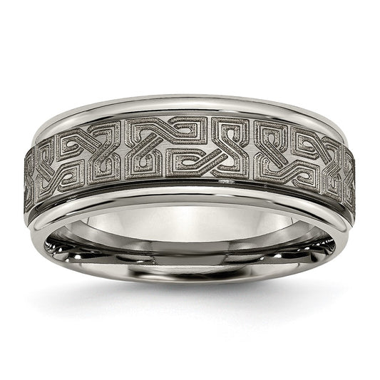 Chisel Titanium Brushed and Polished Laser Design 8mm Ridged Edge Band