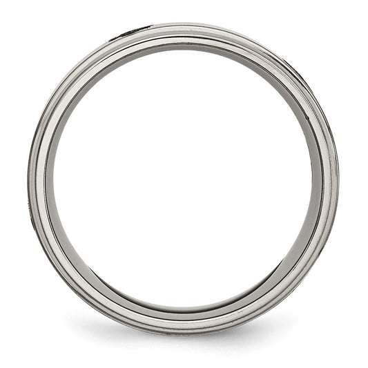 Chisel Titanium Brushed and Polished Masonic Laser Design 8mm Ridged Edge Band